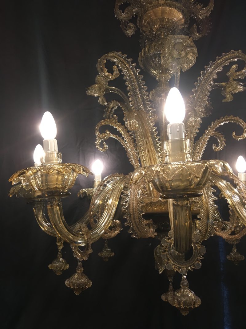 Lampadario ditta Cesare Toso color ambra 1950 Murano. - immagine 2