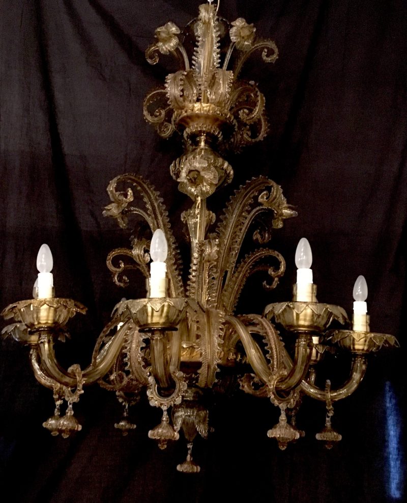 Lampadario ditta Cesare Toso color ambra 1950 Murano. - immagine 4