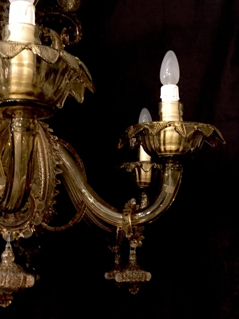 Lampadario ditta Cesare Toso color ambra 1950 Murano. - immagine 5