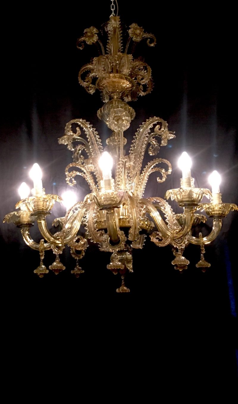 Lampadario ditta Cesare Toso color ambra 1950 Murano.