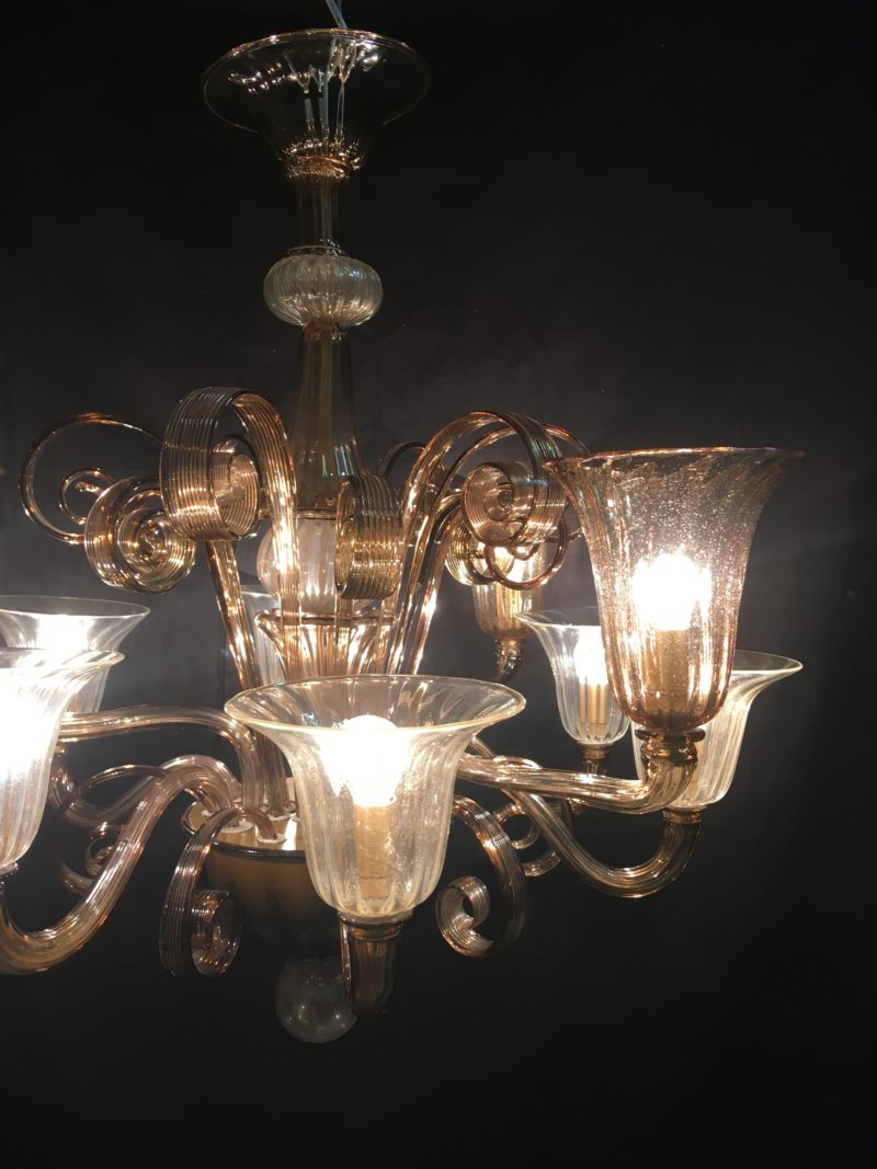 Lampadario ditta Cesare Toso color ocra e bianco trasparente 1970 Murano. - immagine 3