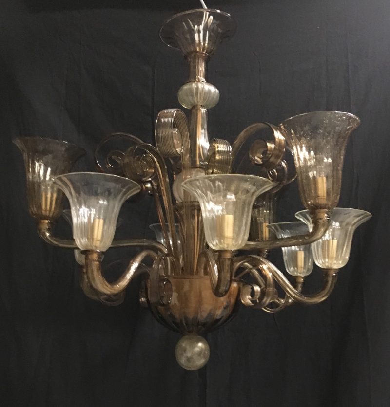 Lampadario ditta Cesare Toso color ocra e bianco trasparente 1970 Murano. - immagine 5