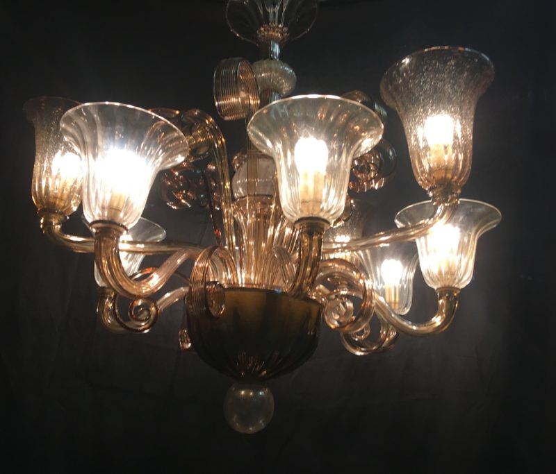 Lampadario ditta Cesare Toso color ocra e bianco trasparente 1970 Murano. - immagine 6