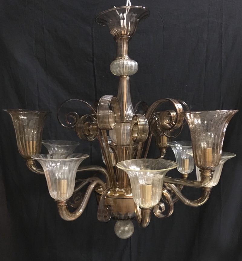 Lampadario ditta Cesare Toso color ocra e bianco trasparente 1970 Murano. - immagine 7