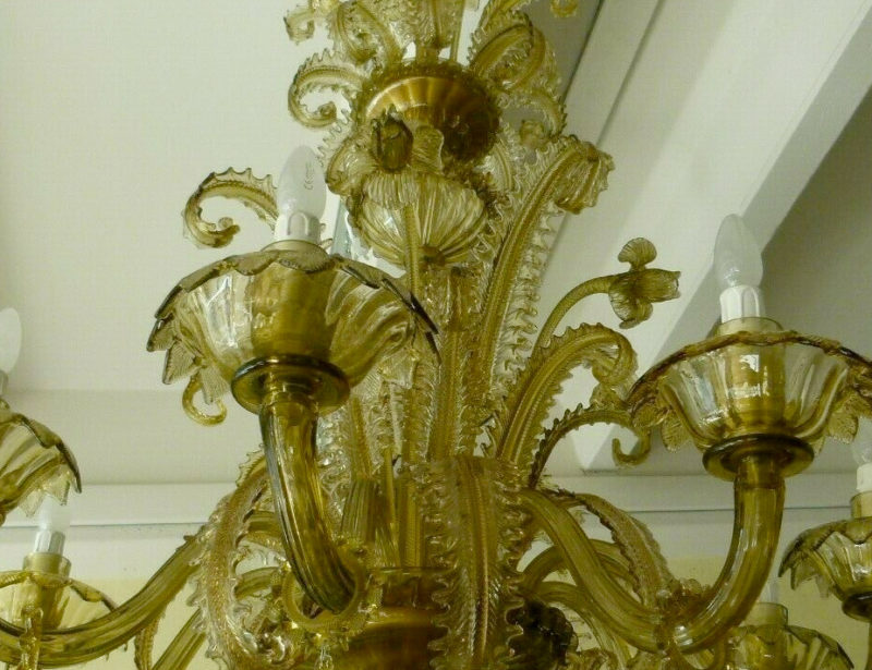 Lampadario ditta Cesare Toso color ambra 1950 Murano. - immagine 6