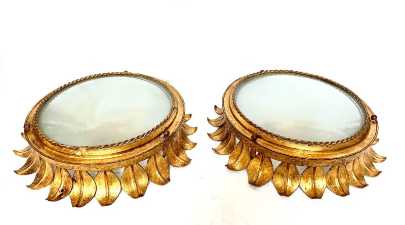 Applique o plafoniera spagnola in ferro battuto 1960 coppia