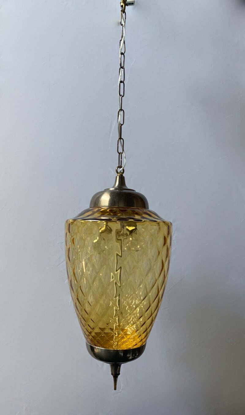 Lampadario lanterna con vetro di Murano color ambra - immagine 2