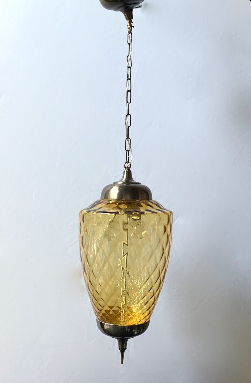 Lampadario lanterna con vetro di Murano color ambra - immagine 4