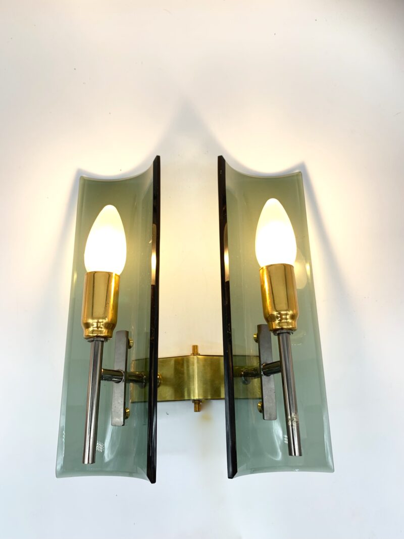 Lampada da parete, coppia Applique Veca doppie vintage made in italy fumè - immagine 3