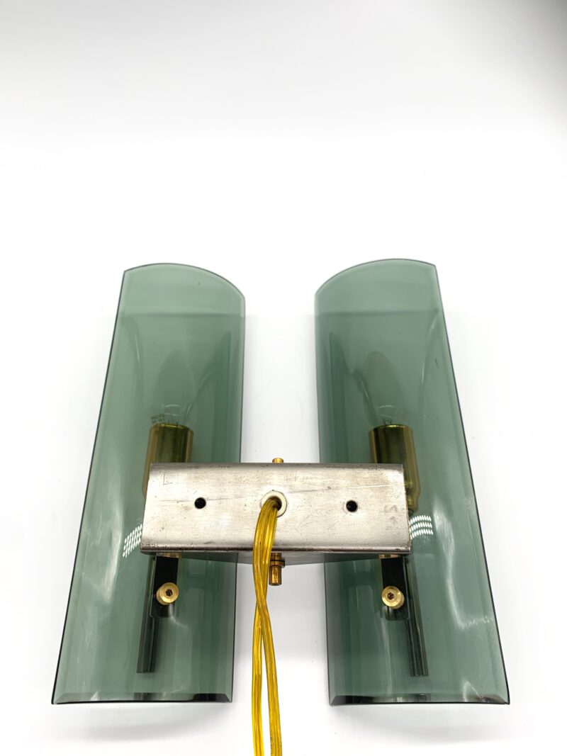 Lampada da parete, coppia Applique Veca doppie vintage made in italy fumè - immagine 5
