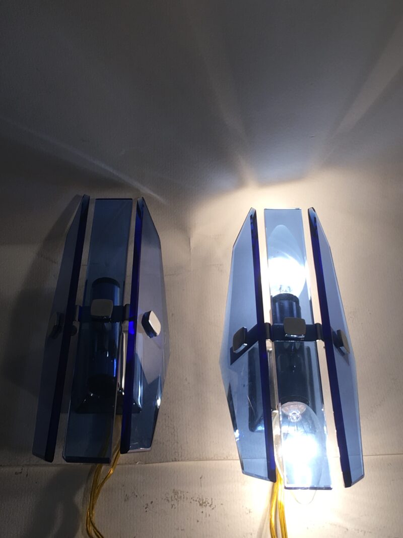 Lampada da parete, coppia Applique Veca vintage made in italy azzurri - immagine 5