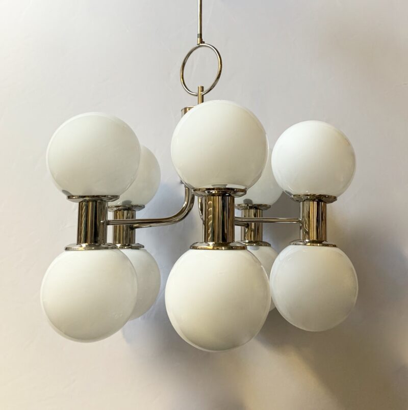 lampadario vintage attribuito a stilnovo del 1960 cromo 10 luci - immagine 3