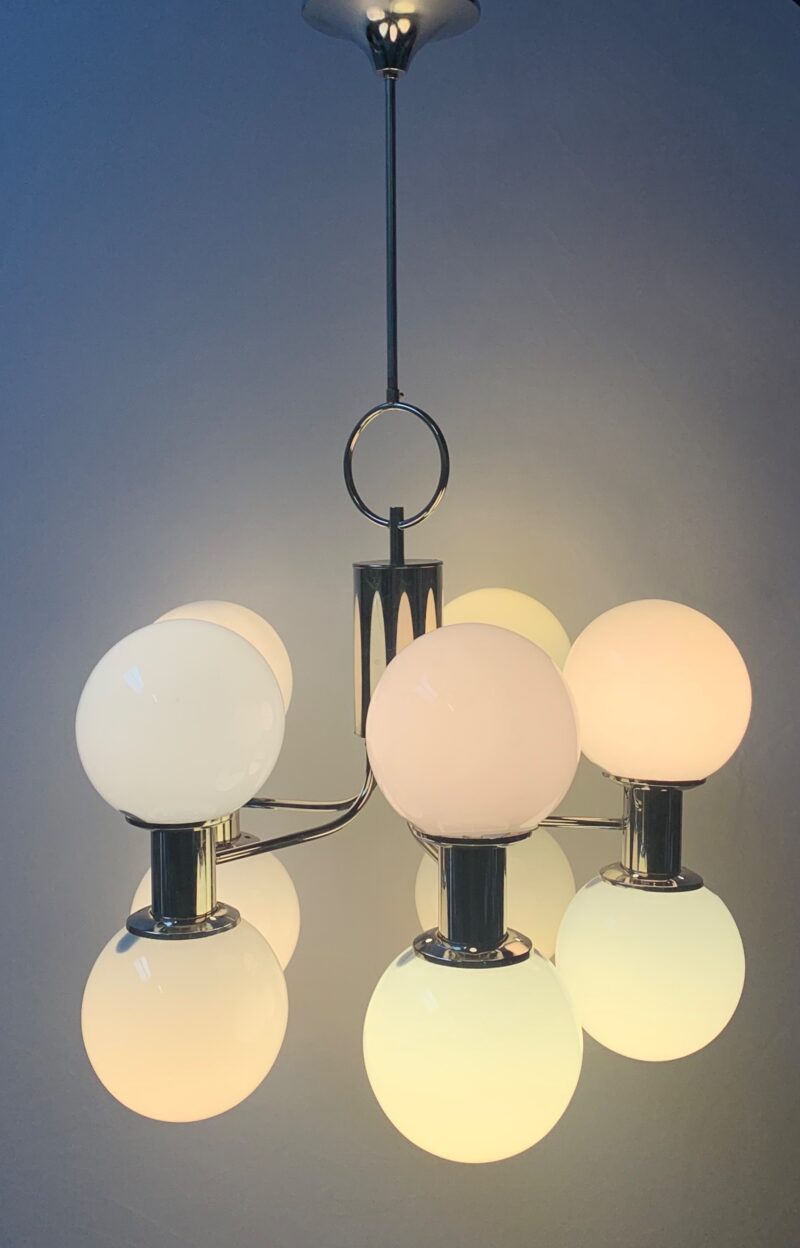 lampadario vintage attribuito a stilnovo del 1960 cromo 10 luci - immagine 4