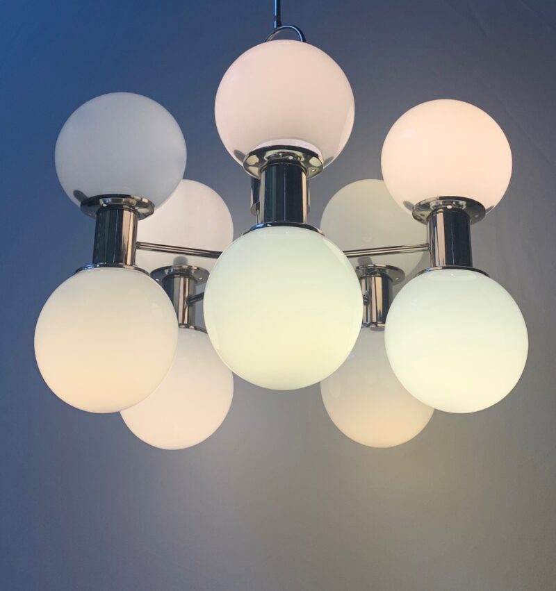 lampadario vintage attribuito a stilnovo del 1960 cromo 10 luci - immagine 5