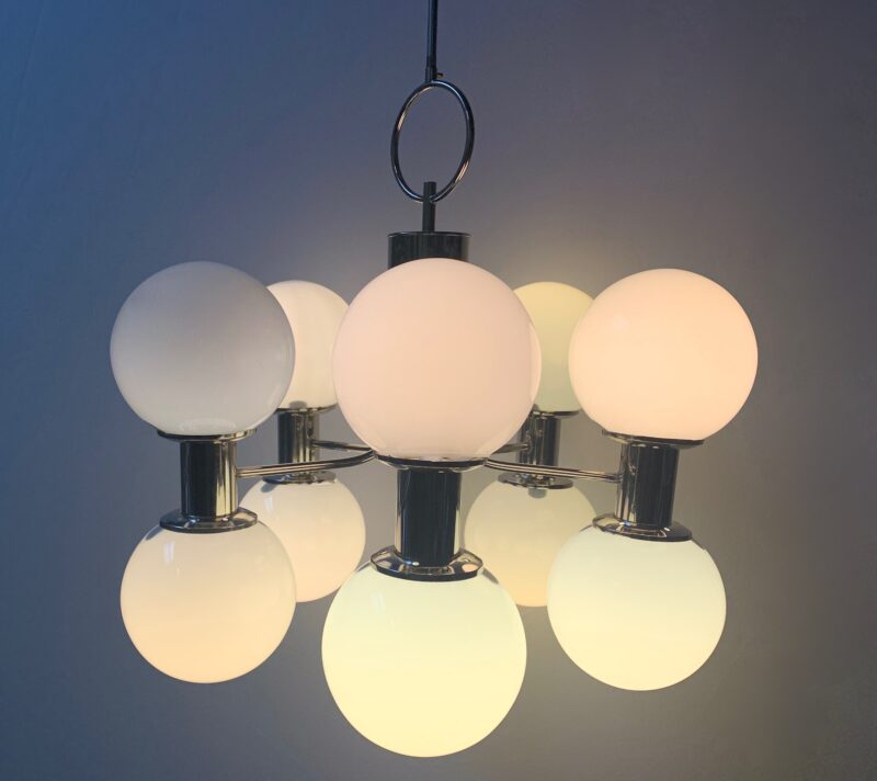 lampadario vintage attribuito a stilnovo del 1960 cromo 10 luci - immagine 6