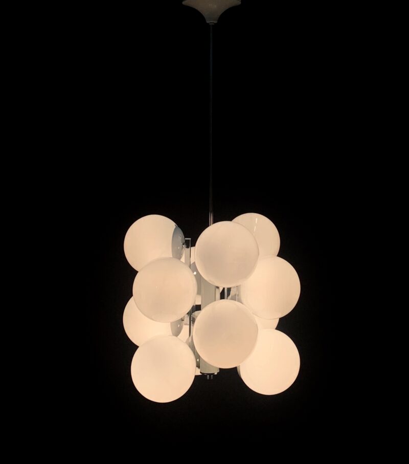 lampadario vintage attribuito a stilnovo del 1960 bianco 12 luci - immagine 6