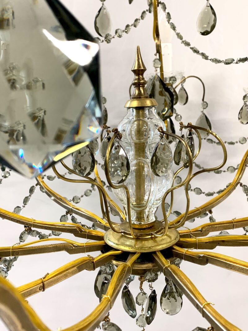 lampadario a gocce vintage di ottone e coppe di Murano. 1950 16 luci - immagine 10