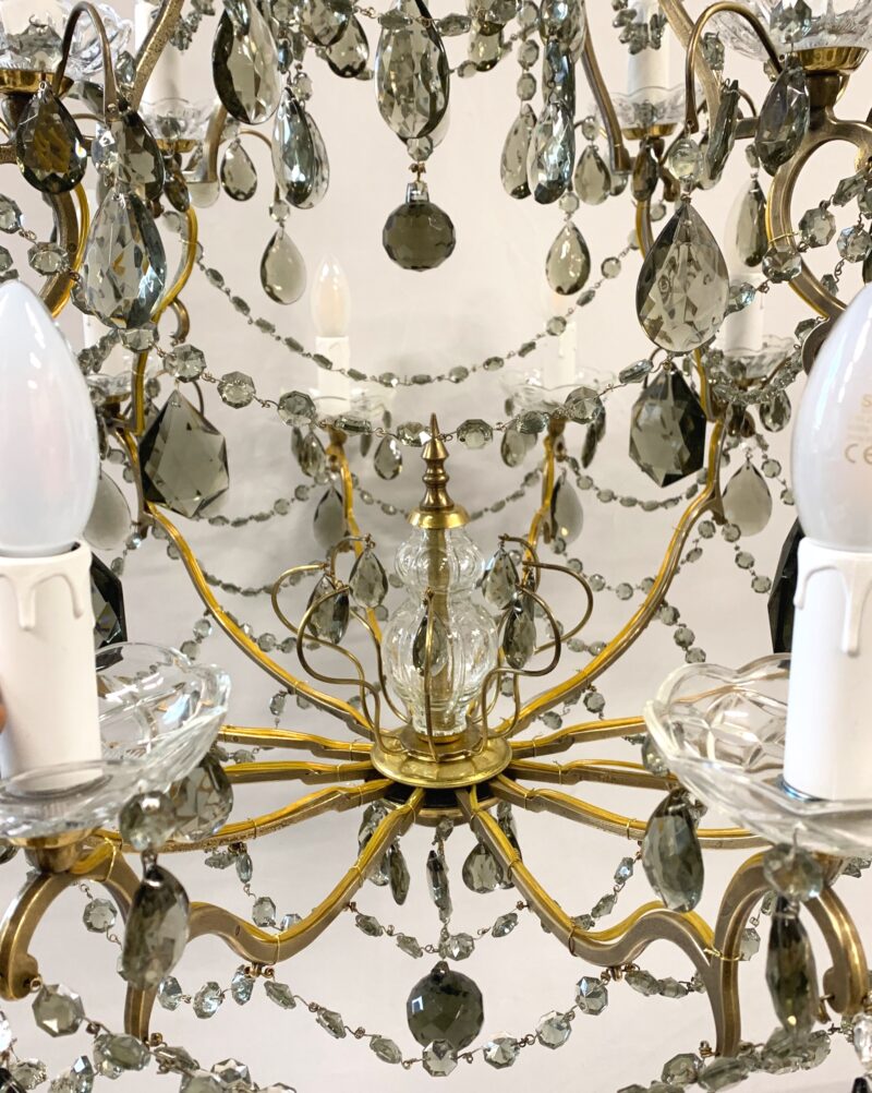 lampadario a gocce vintage di ottone e coppe di Murano. 1950 16 luci - immagine 8