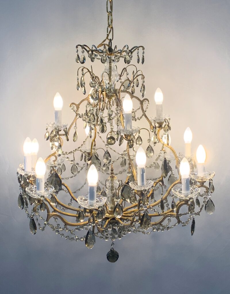 lampadario a gocce vintage di ottone e coppe di Murano. 1950 16 luci - immagine 6