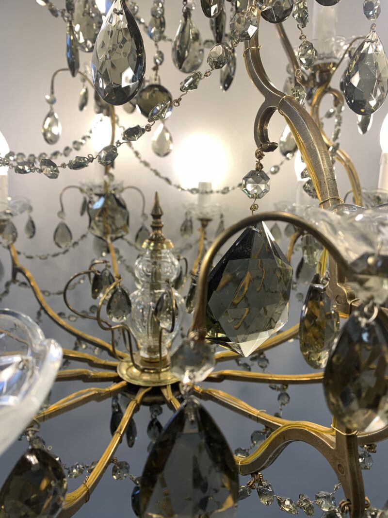 lampadario a gocce vintage di ottone e coppe di Murano. 1950 16 luci - immagine 5