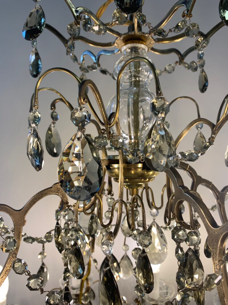 lampadario a gocce vintage di ottone e coppe di Murano. 1950 16 luci - immagine 4