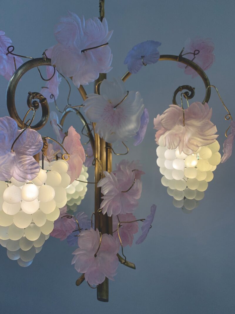 lampadario MURANO con uva e foglie in vetro ditta CESARE E TOSO 1980 3 grappoli - immagine 2