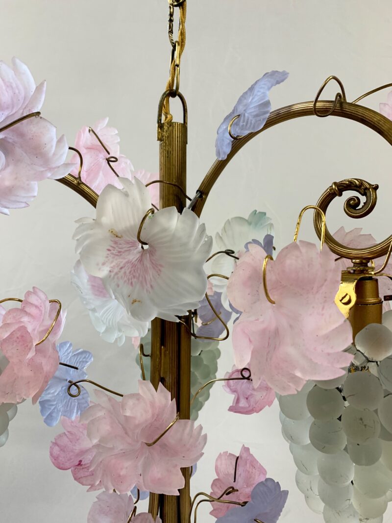 lampadario MURANO con uva e foglie in vetro ditta CESARE E TOSO 1980 3 grappoli - immagine 6