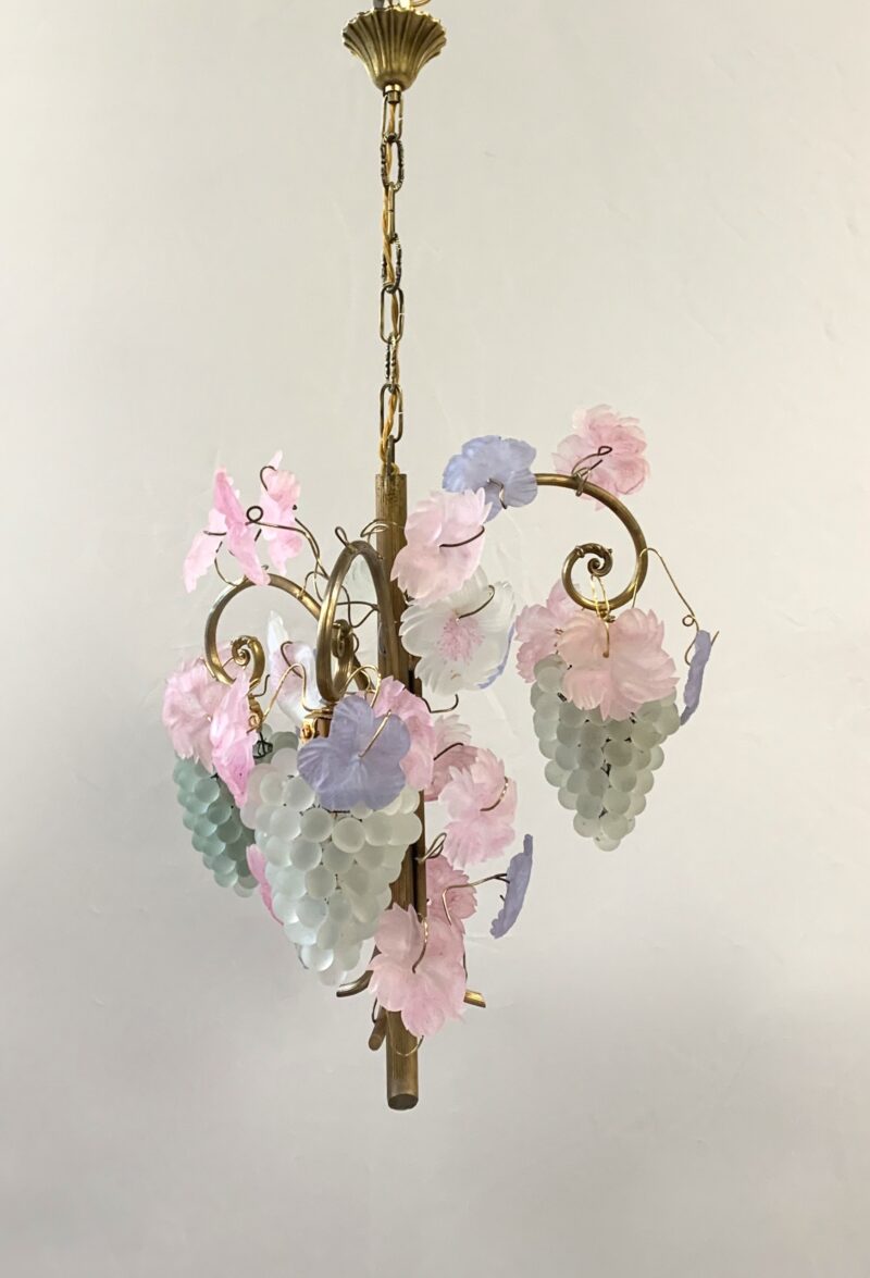 lampadario MURANO con uva e foglie in vetro ditta CESARE E TOSO 1980 3 grappoli - immagine 8