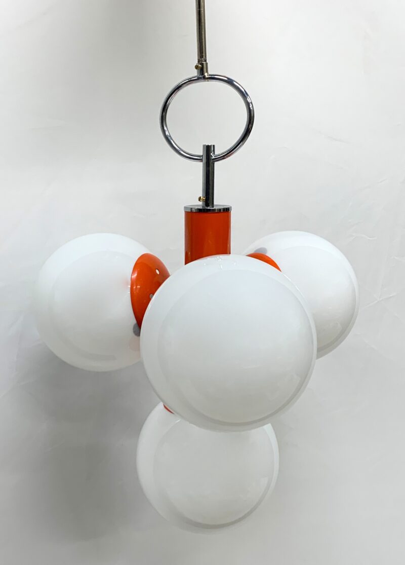 lampadario vintage attribuito a stilnovo del 1960 arancione - immagine 5