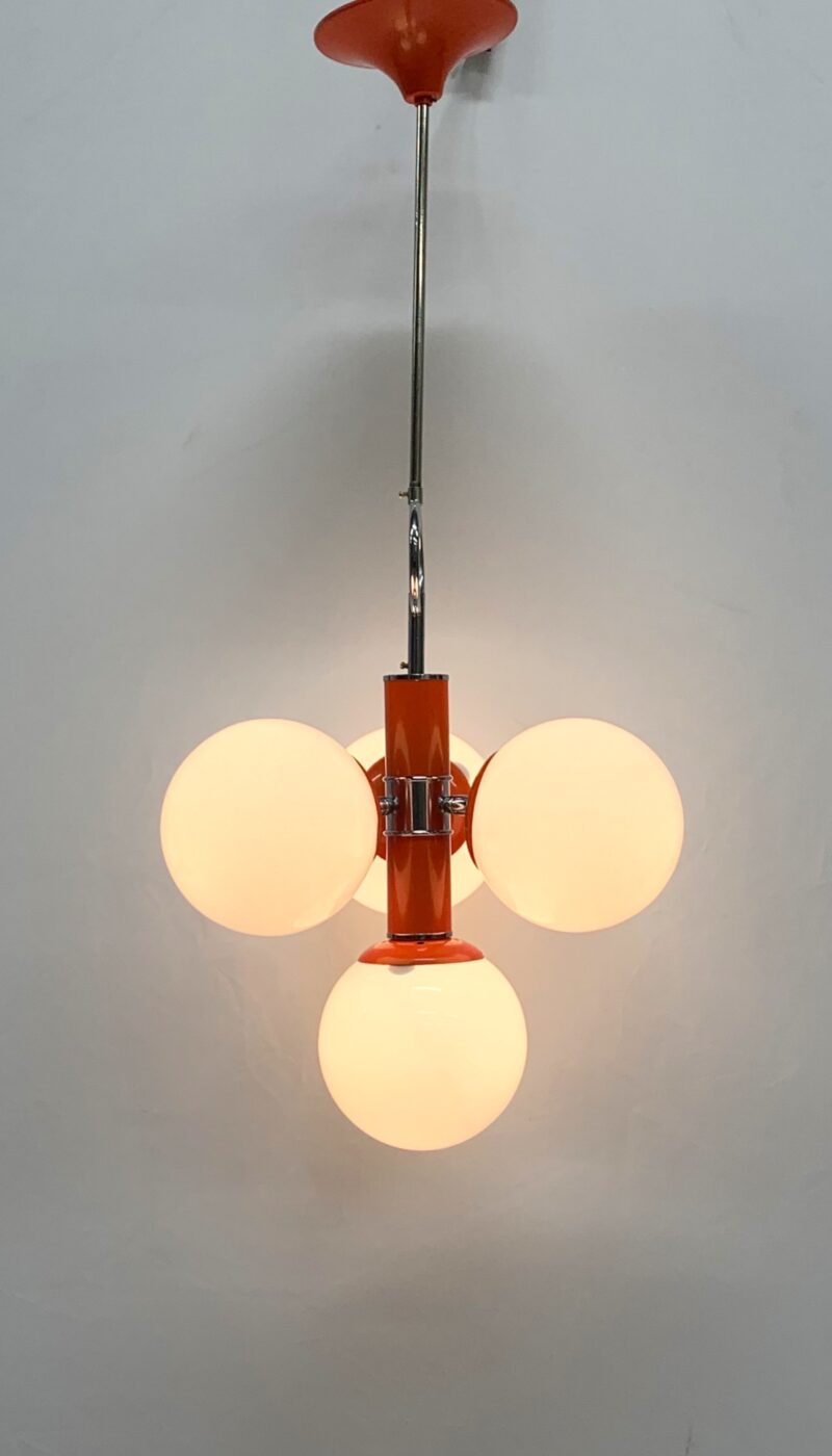 lampadario vintage attribuito a stilnovo del 1960 arancione - immagine 3