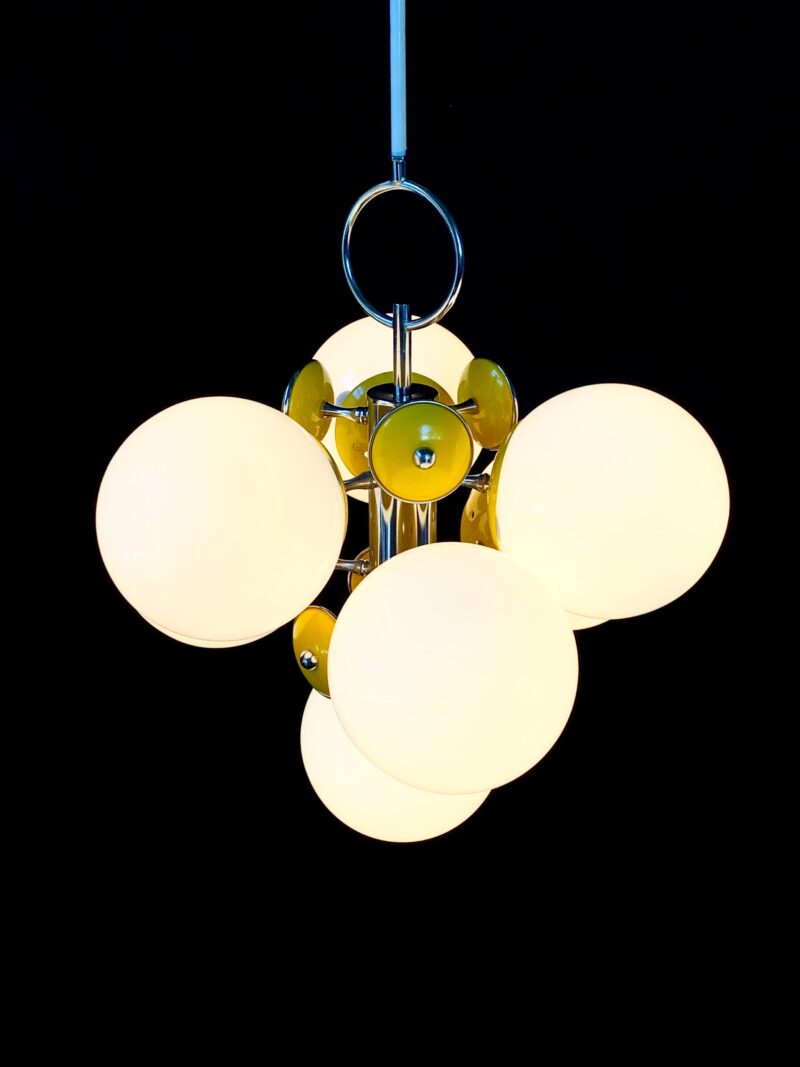 lampadario vintage attribuito a stilnovo del 1960 giallo tendente all arancione - immagine 4