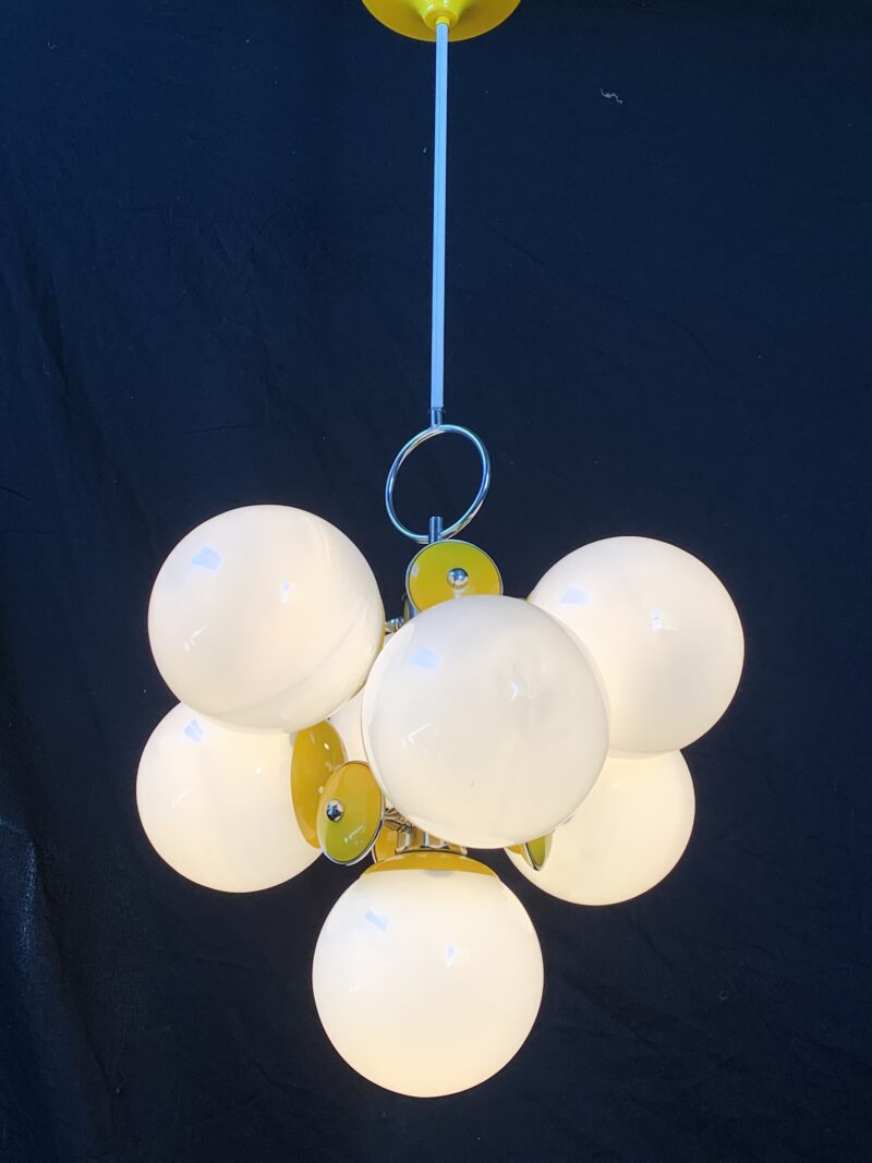 lampadario vintage attribuito a stilnovo del 1960 giallo tendente all arancione - immagine 5