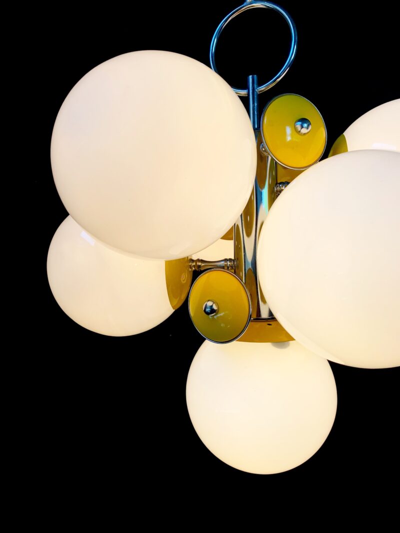 lampadario vintage attribuito a stilnovo del 1960 giallo tendente all arancione - immagine 6