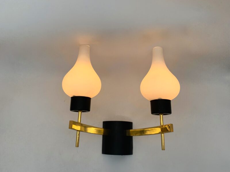 Lampada da parete, coppia Applique attribuito a stilnovo vintage bianco e nero - immagine 2