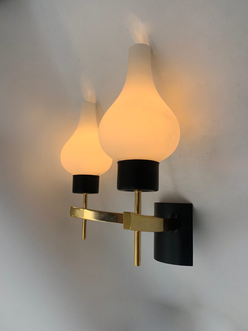 Lampada da parete, coppia Applique attribuito a stilnovo vintage bianco e nero - immagine 3