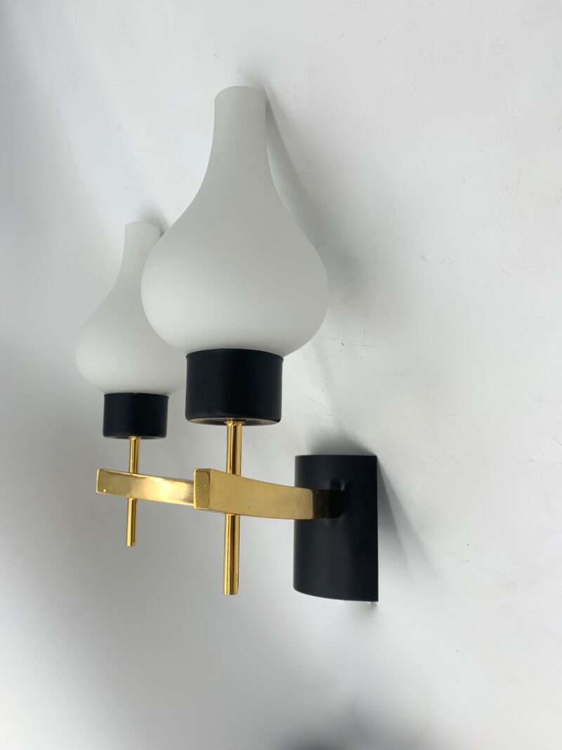 Lampada da parete, coppia Applique attribuito a stilnovo vintage bianco e nero - immagine 4
