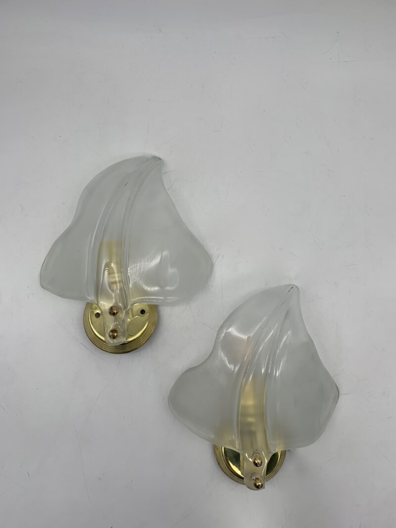 Lampada da parete, coppia Applique a foglia attribuito a Seguso - immagine 5