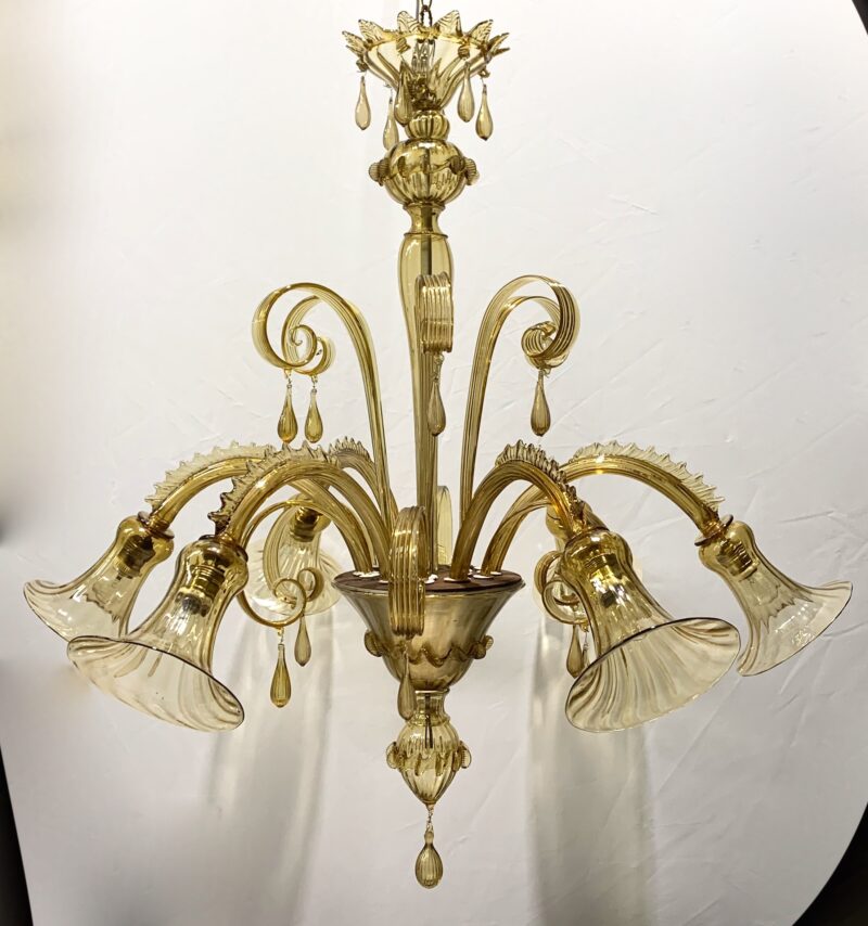 Lampadario Pendente di Murano ditta Venini restaurato 1930 6 luci made italy - immagine 3