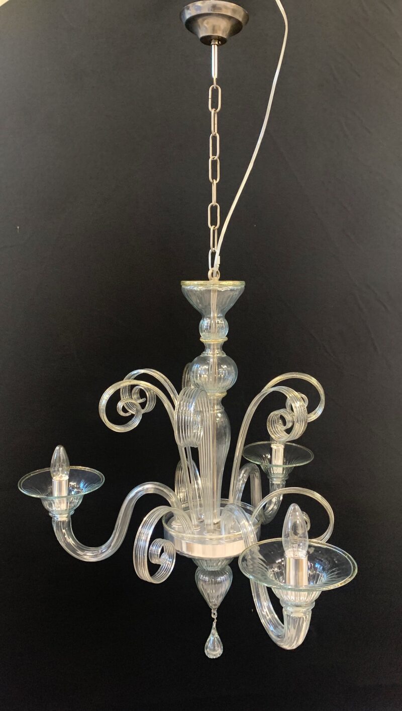 Lampadario in vetro di Murano a 3 braccia trasparente e oro Cesare Toso - immagine 2