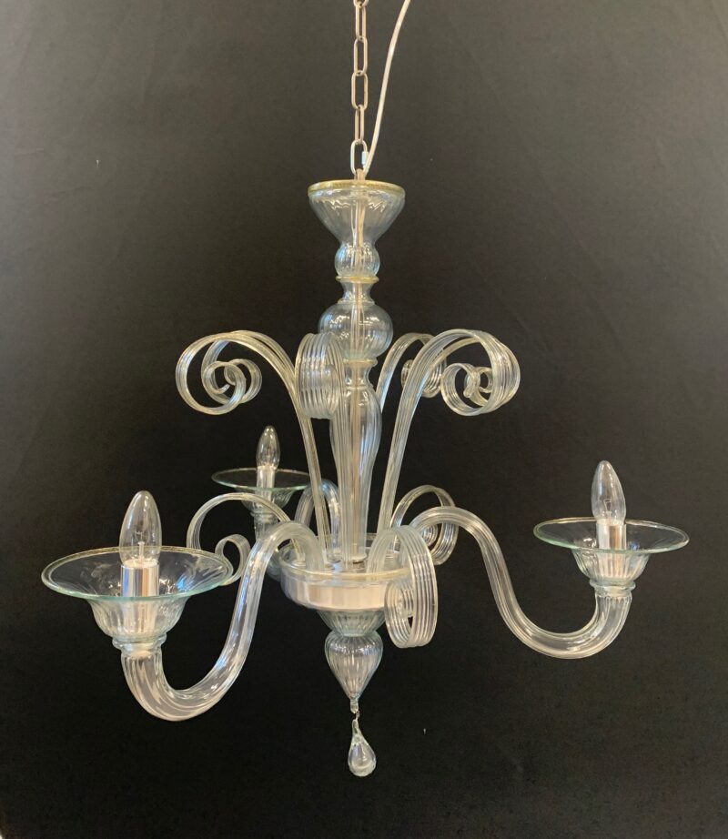 Lampadario in vetro di Murano a 3 braccia trasparente e oro Cesare Toso - immagine 3