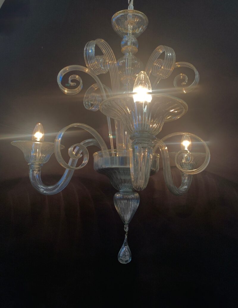 Lampadario in vetro di Murano a 3 braccia trasparente e oro Cesare Toso - immagine 5