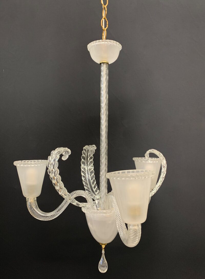 Lampadario in vetro di Murano a 3 braccia trasparente sabbiato Barovier - immagine 2