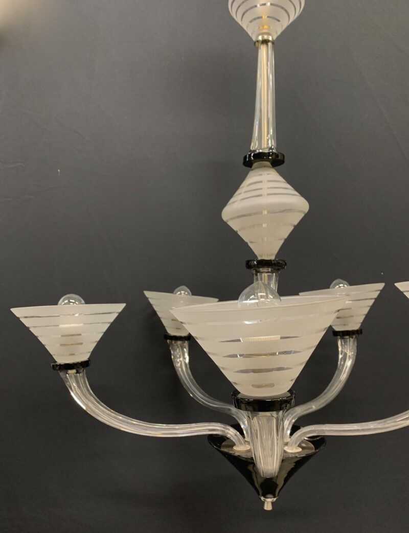 Lampadario in vetro di Murano a 5 braccia trasparente nero sabbiato venini - immagine 3