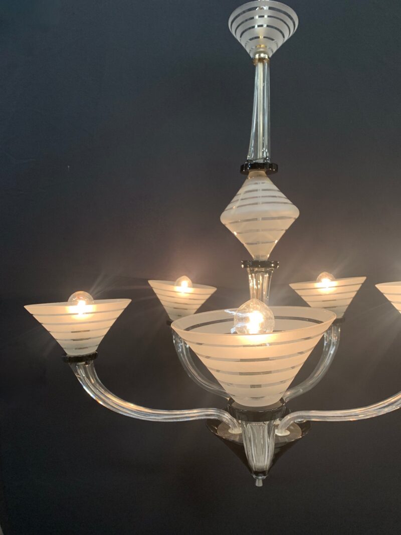 Lampadario in vetro di Murano a 5 braccia trasparente nero sabbiato venini - immagine 4