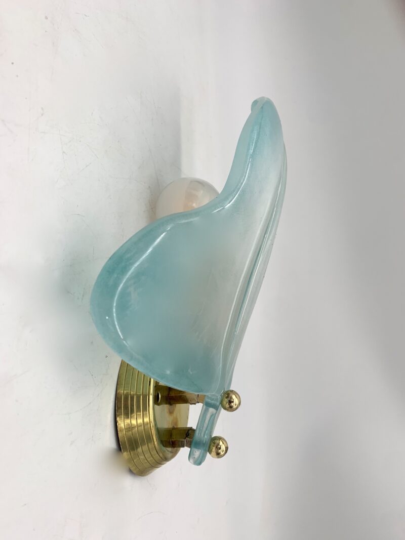 Lampada da parete, coppia Applique a foglia attribuito a Seguso blu - immagine 2