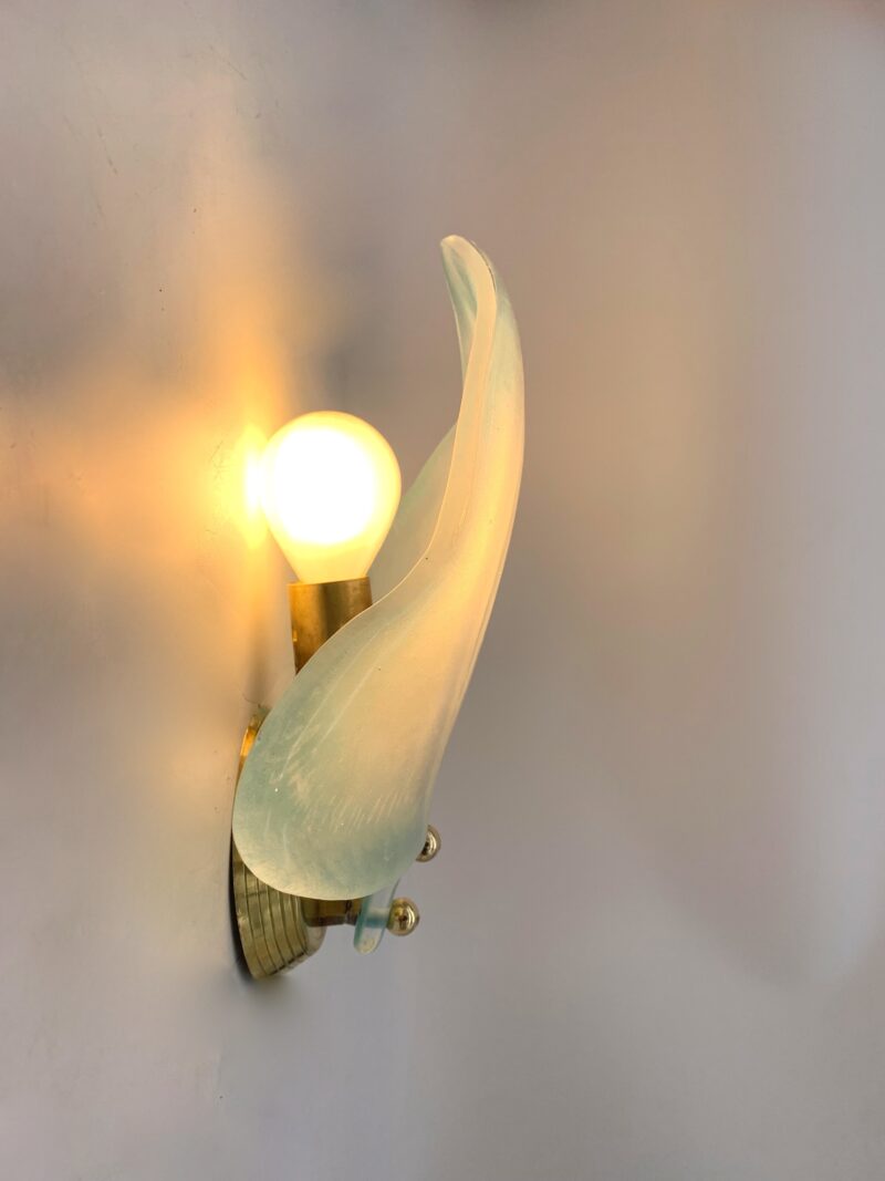 Lampada da parete, coppia Applique a foglia attribuito a Seguso blu - immagine 3