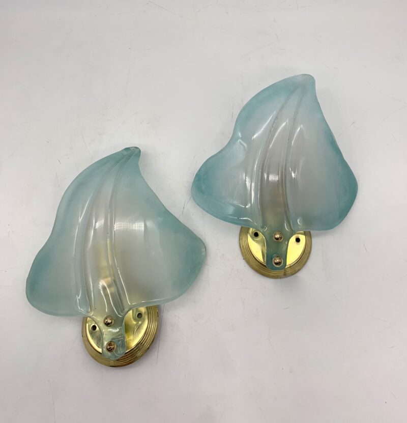 Lampada da parete, coppia Applique a foglia attribuito a Seguso blu - immagine 5