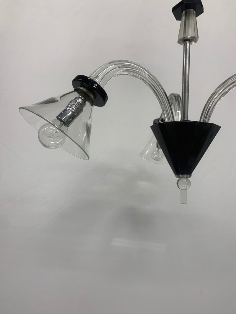 Lampadario vintage attribuito a Venini del 1930 3 luci  vetro cristallo e nero - immagine 4