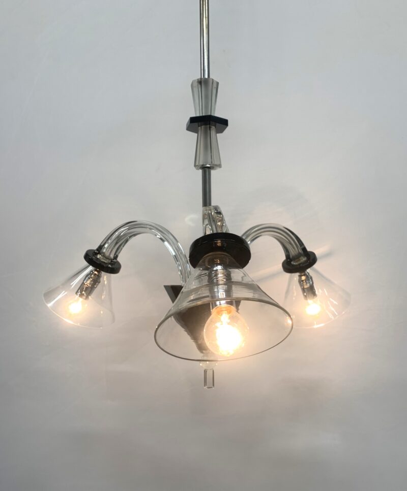 Lampadario vintage attribuito a Venini del 1930 3 luci  vetro cristallo e nero - immagine 5