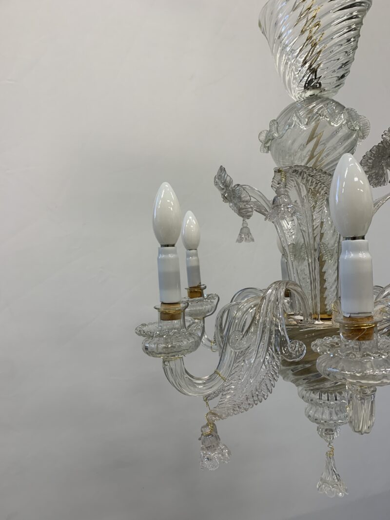 Lampadario restaurato attribuito a Seguso del 1940 6 luci candele in vetro - immagine 3